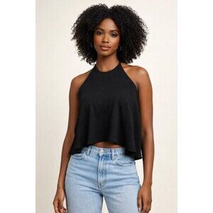 ZARA Black Halter Neck Crop Top Women’s Small Oversized Swing Tank